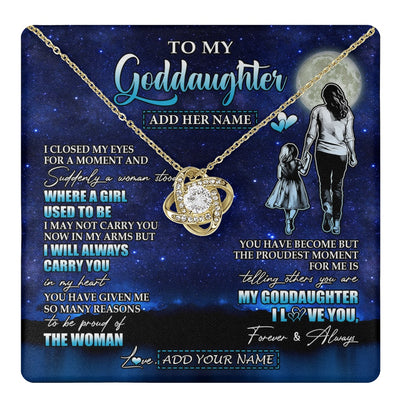 Love Knot Necklace 18K Yellow Gold Finish | 1 | Personalized To My Goddaughter Gifts Necklace From Godmother Aunt I Closed My Eyes For A Moment Goddaughter Birthday Graduation Christmas Gift Box Message Card | teecentury.myshopify