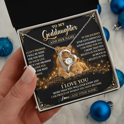 Forever Love Necklace 14K White Gold Finish | 2 | Personalized To My Goddaughter Gifts Necklace From Godmother Aunt To Goddaughter Birthday Gifts Love You Forever Lion Christmas Custom Gift Box Message Card | https://teecentury.