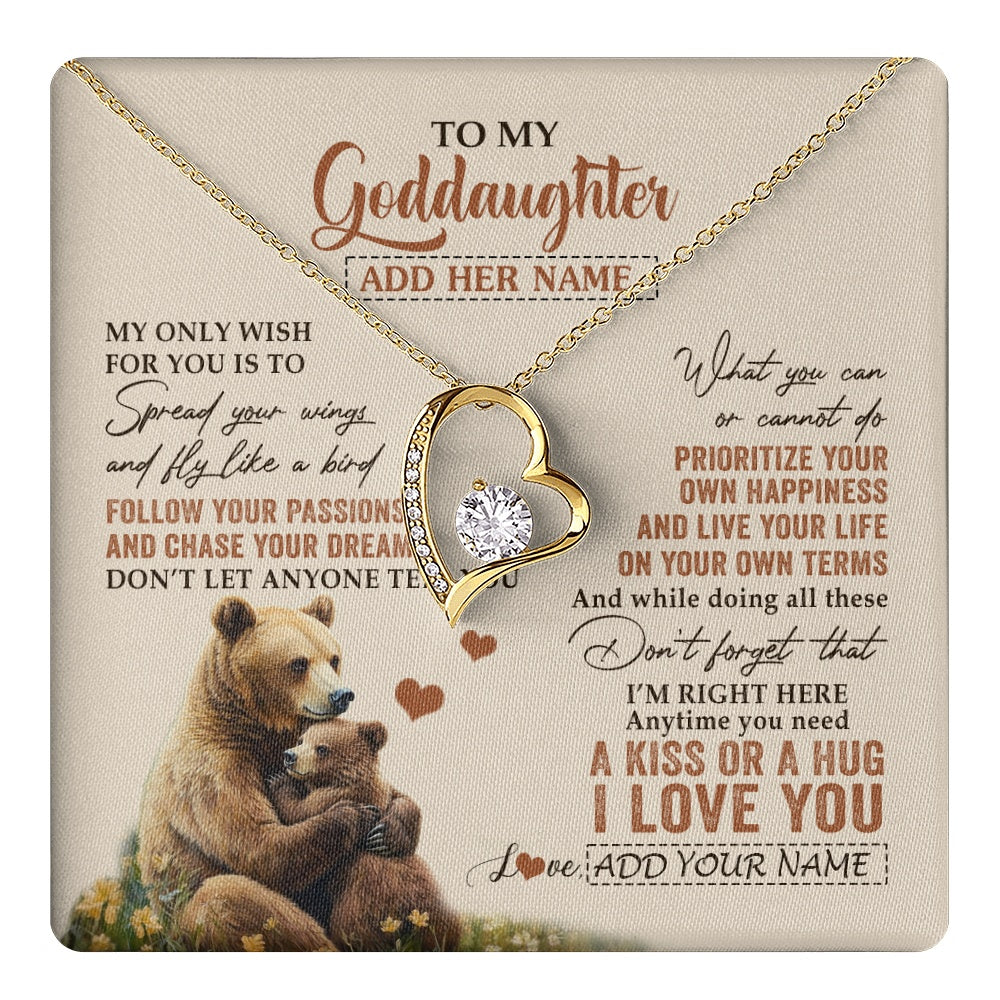 Forever Love Necklace 18K Yellow Gold Finish | 1 | Personalized To My Goddaughter Gifts Necklace From Godmother Bear My Only Wish For You Goddaughter Birthday Gifts Graduation Christmas Gift Box Message Card | teecentury.myshopify