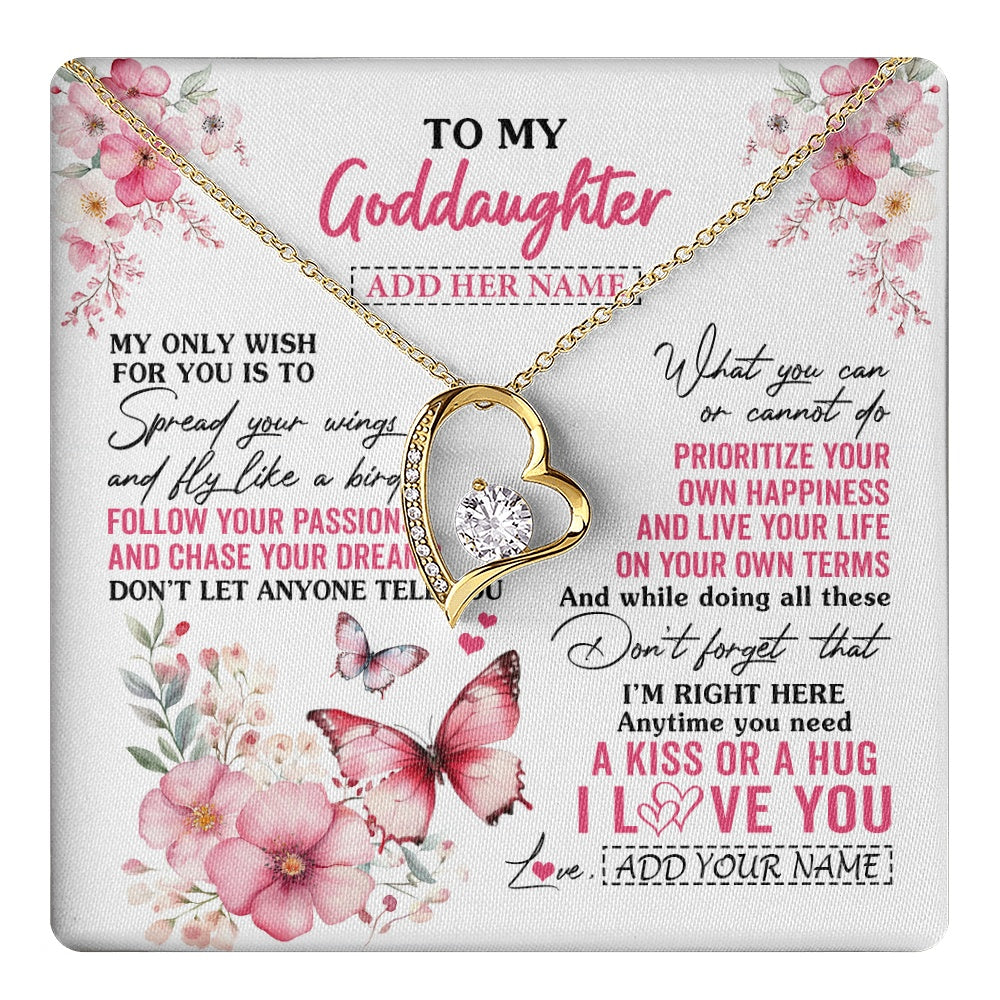 Forever Love Necklace 18K Yellow Gold Finish | 1 | Personalized To My Goddaughter Gifts Necklace From Godmother Butterfly My Only Wish For You Goddaughter Birthday Gifts Christmas Gift Box Message Card | teecentury.myshopify