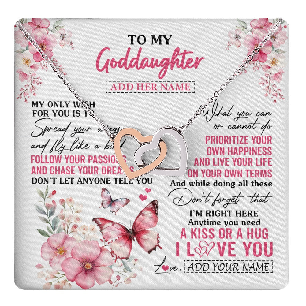 Interlocking Hearts Necklace Stainless Steel & Rose Gold Finish | 1 | Personalized To My Goddaughter Gifts Necklace From Godmother Butterfly My Only Wish For You Goddaughter Birthday Gifts Christmas Gift Box Message Card | teecentury.myshopify