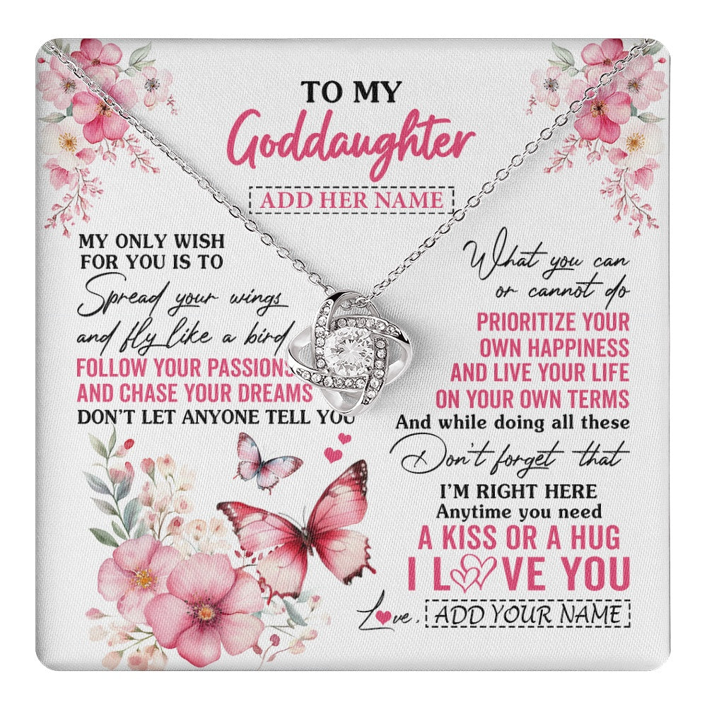 Love Knot Necklace 14K White Gold Finish | 1 | Personalized To My Goddaughter Gifts Necklace From Godmother Butterfly My Only Wish For You Goddaughter Birthday Gifts Christmas Gift Box Message Card | teecentury.myshopify