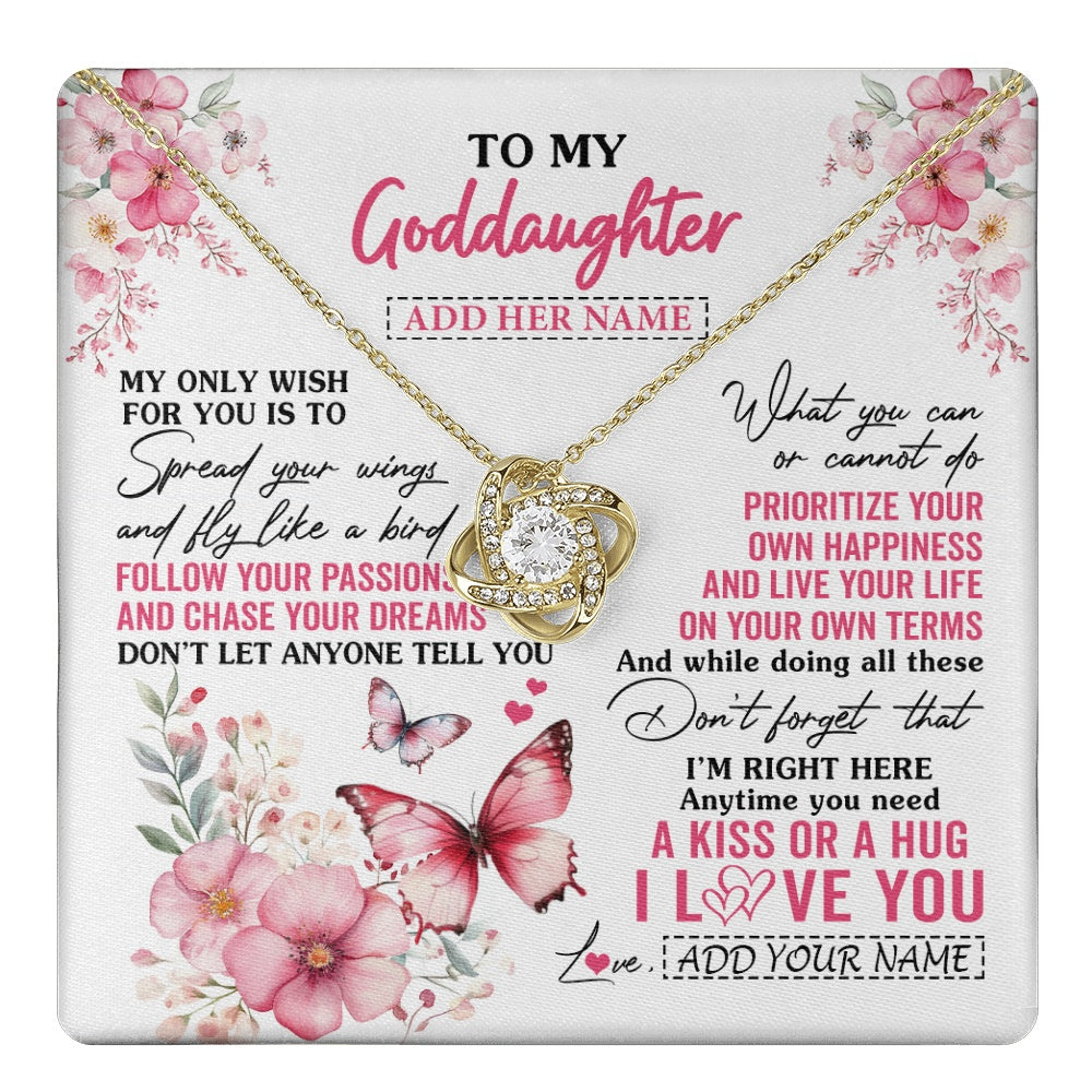 Love Knot Necklace 18K Yellow Gold Finish | 1 | Personalized To My Goddaughter Gifts Necklace From Godmother Butterfly My Only Wish For You Goddaughter Birthday Gifts Christmas Gift Box Message Card | teecentury.myshopify
