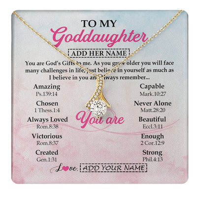 Alluring Beauty Necklace 18K Yellow Gold Finish | 1 | Personalized To My Goddaughter Gifts Necklace From Godmother Christian Religious Jewelry Gifts For Goddaughter Birthday Christmas Custom Gift Box Message Card | https://teecentury.
