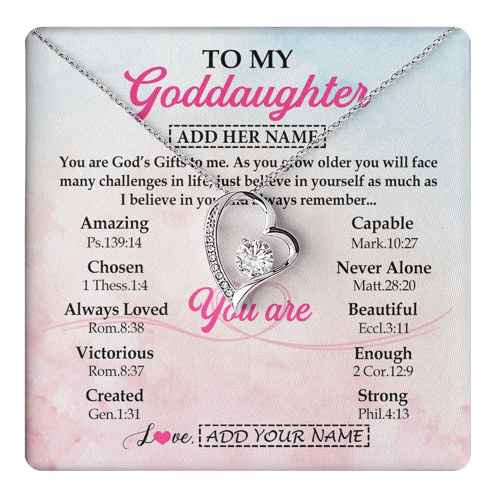 Forever Love Necklace 14K White Gold Finish | 1 | Personalized To My Goddaughter Gifts Necklace From Godmother Christian Religious Jewelry Gifts For Goddaughter Birthday Christmas Custom Gift Box Message Card | https://teecentury.