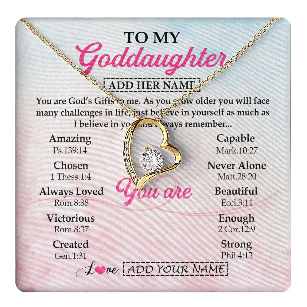 Forever Love Necklace 18K Yellow Gold Finish | 1 | Personalized To My Goddaughter Gifts Necklace From Godmother Christian Religious Jewelry Gifts For Goddaughter Birthday Christmas Custom Gift Box Message Card | https://teecentury.