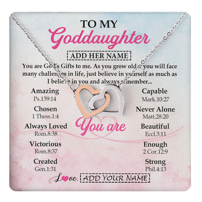 Interlocking Hearts Necklace Stainless Steel & Rose Gold Finish | 1 | Personalized To My Goddaughter Gifts Necklace From Godmother Christian Religious Jewelry Gifts For Goddaughter Birthday Christmas Custom Gift Box Message Card | https://teecentury.