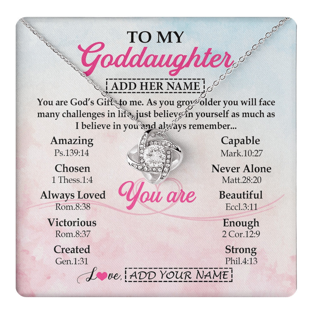 Love Knot Necklace 14K White Gold Finish | 1 | Personalized To My Goddaughter Gifts Necklace From Godmother Christian Religious Jewelry Gifts For Goddaughter Birthday Christmas Custom Gift Box Message Card | https://teecentury.