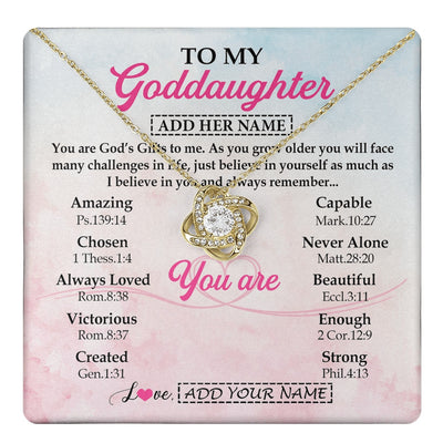 Love Knot Necklace 18K Yellow Gold Finish | 1 | Personalized To My Goddaughter Gifts Necklace From Godmother Christian Religious Jewelry Gifts For Goddaughter Birthday Christmas Custom Gift Box Message Card | https://teecentury.