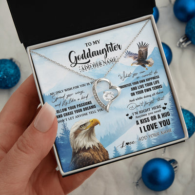 Forever Love Necklace 14K White Gold Finish | 2 | Personalized To My Goddaughter Gifts Necklace From Godmother Eagle My Only Wish For You Goddaughter Birthday Gifts Graduation Christmas Gift Box Message Card | teecentury.myshopify