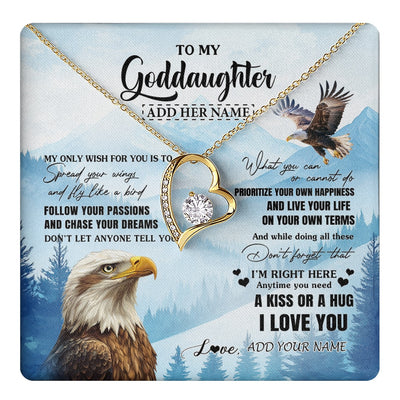 Forever Love Necklace 18K Yellow Gold Finish | 1 | Personalized To My Goddaughter Gifts Necklace From Godmother Eagle My Only Wish For You Goddaughter Birthday Gifts Graduation Christmas Gift Box Message Card | teecentury.myshopify