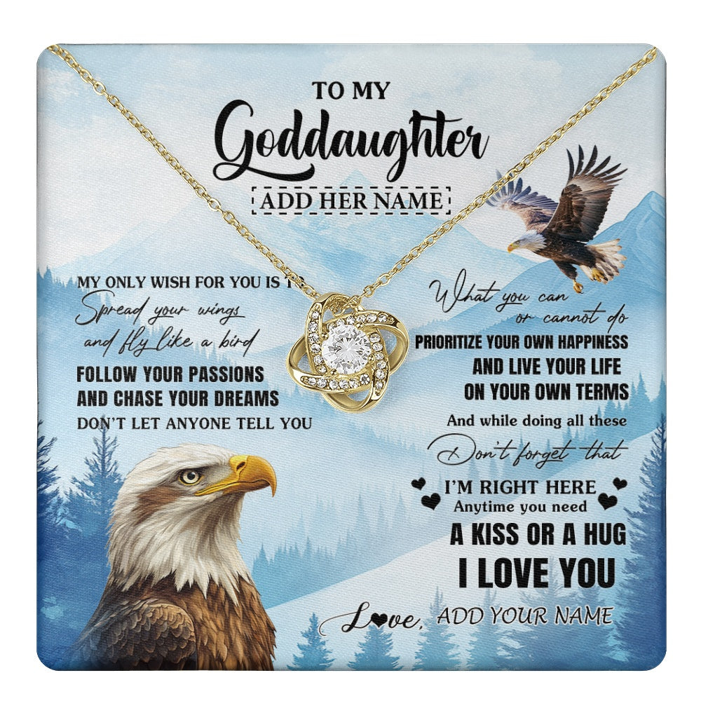 Love Knot Necklace 18K Yellow Gold Finish | 1 | Personalized To My Goddaughter Gifts Necklace From Godmother Eagle My Only Wish For You Goddaughter Birthday Gifts Graduation Christmas Gift Box Message Card | teecentury.myshopify
