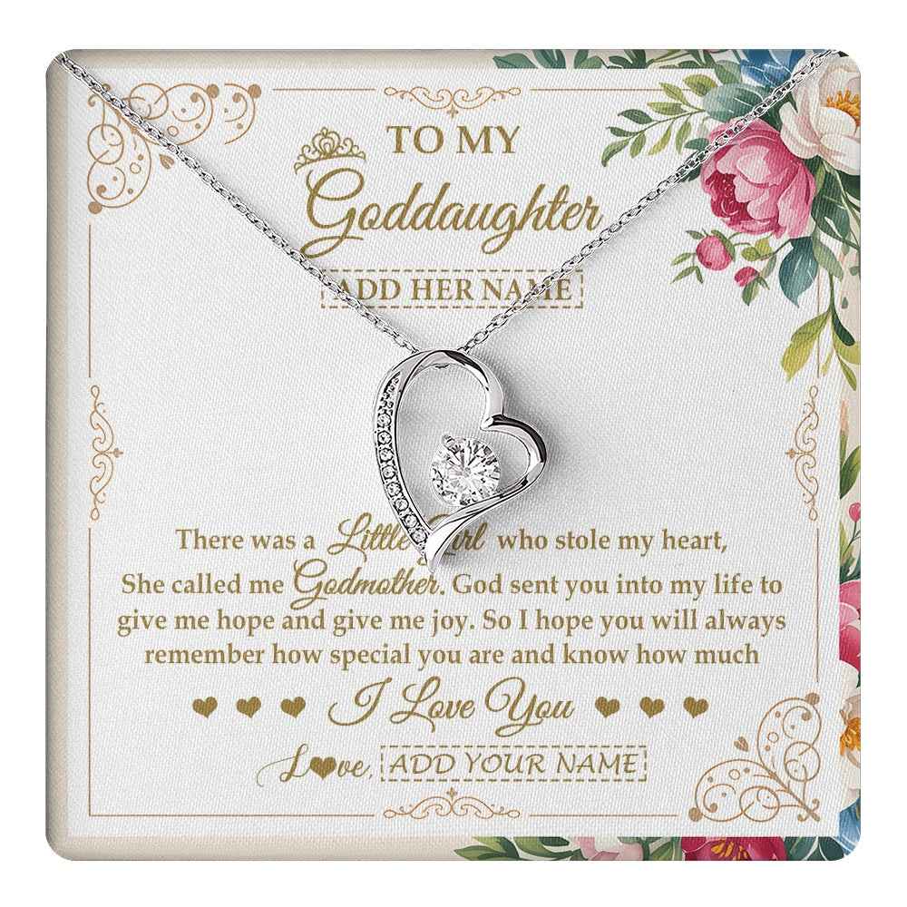 Forever Love Necklace 14K White Gold Finish | 1 | Personalized To My Goddaughter Gifts Necklace From Godmother Filled With My Love Goddaughter Birthday Gifts Graduation Wedding Christmas Gift Box Message Card | https://teecentury.