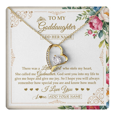 Forever Love Necklace 18K Yellow Gold Finish | 1 | Personalized To My Goddaughter Gifts Necklace From Godmother Filled With My Love Goddaughter Birthday Gifts Graduation Wedding Christmas Gift Box Message Card | https://teecentury.