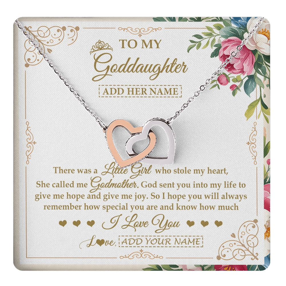 Interlocking Hearts Necklace Stainless Steel & Rose Gold Finish | 1 | Personalized To My Goddaughter Gifts Necklace From Godmother Filled With My Love Goddaughter Birthday Gifts Graduation Wedding Christmas Gift Box Message Card | https://teecentury.