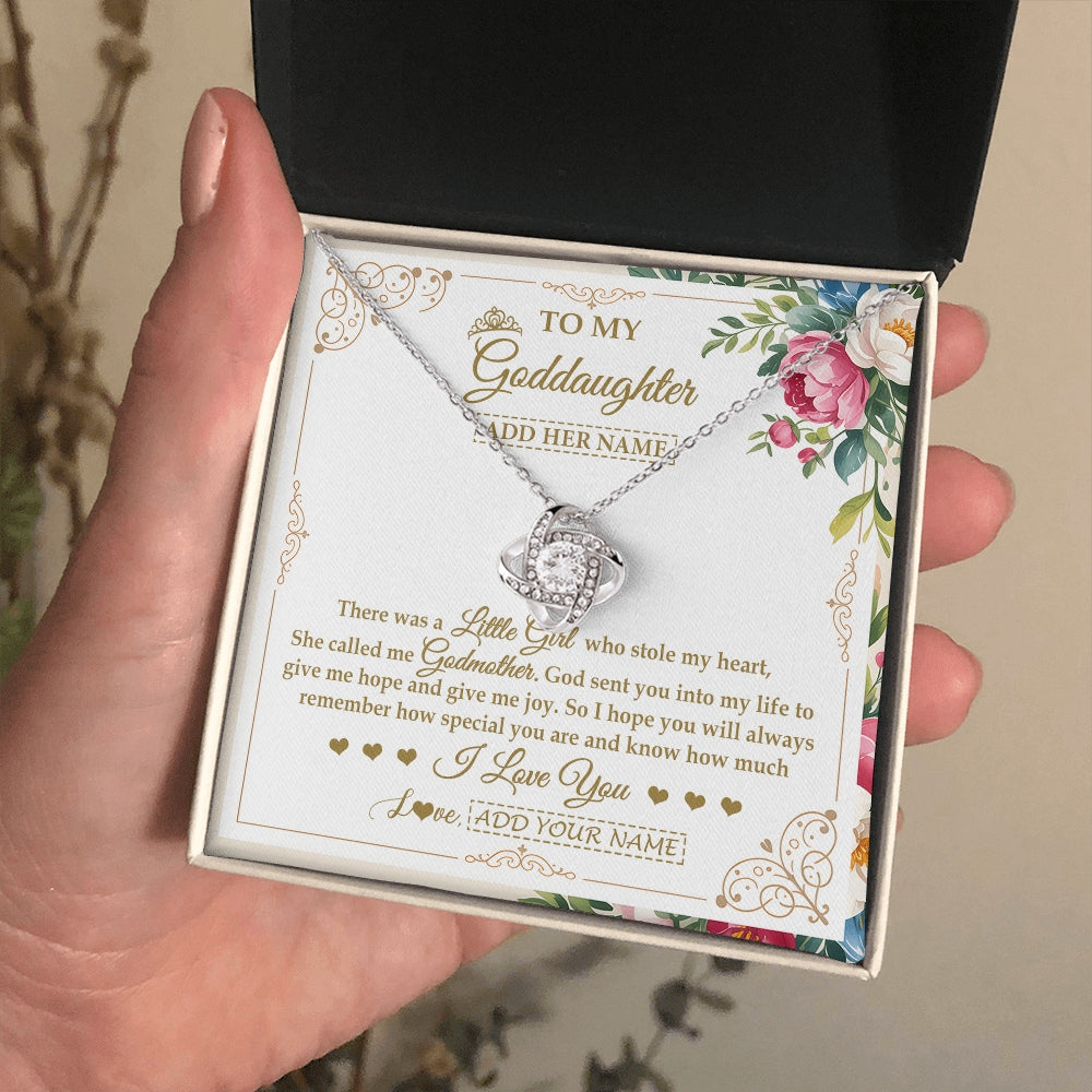 Love Knot Necklace 14K White Gold Finish | 2 | Personalized To My Goddaughter Gifts Necklace From Godmother Filled With My Love Goddaughter Birthday Gifts Graduation Wedding Christmas Gift Box Message Card | https://teecentury.