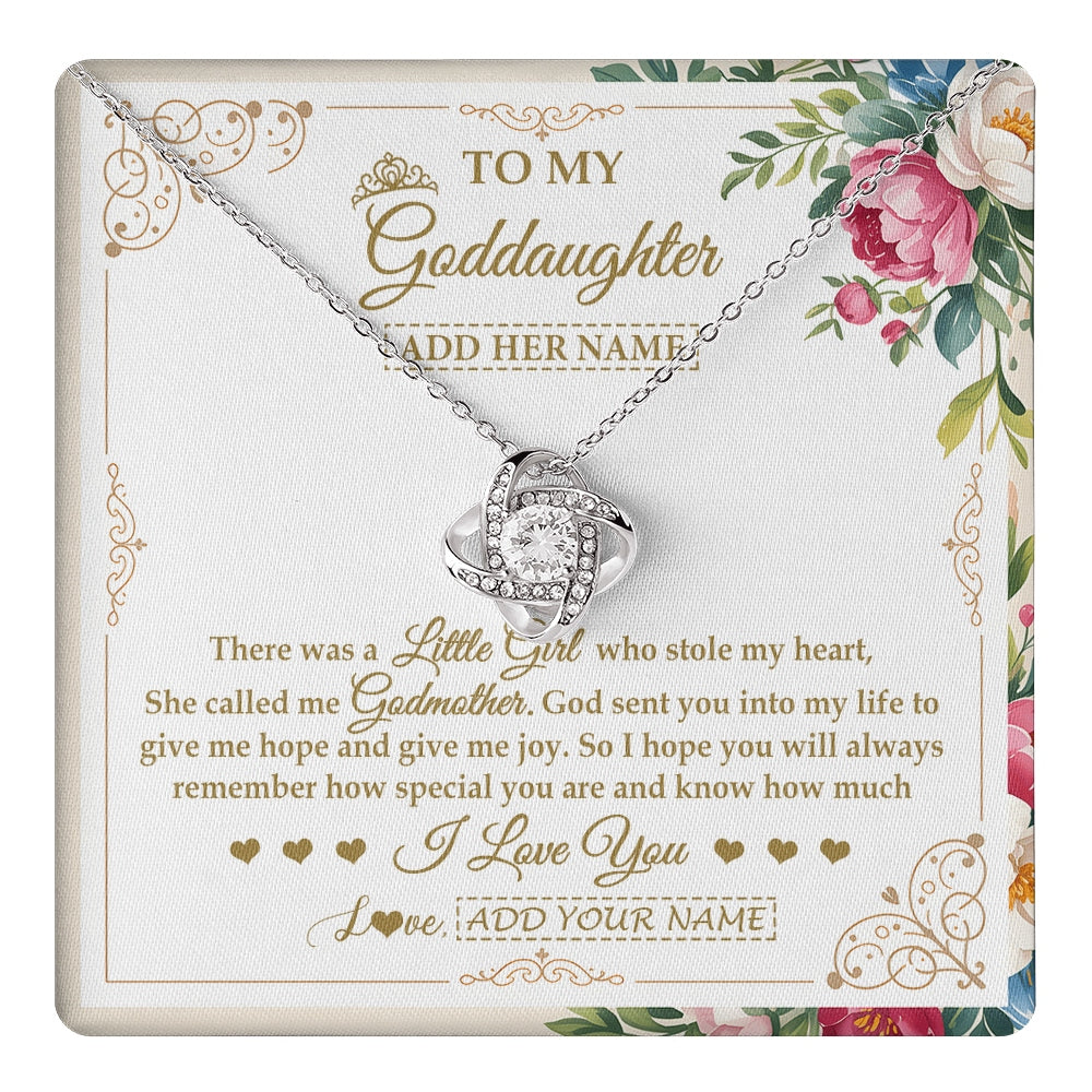 Love Knot Necklace 14K White Gold Finish | 1 | Personalized To My Goddaughter Gifts Necklace From Godmother Filled With My Love Goddaughter Birthday Gifts Graduation Wedding Christmas Gift Box Message Card | https://teecentury.