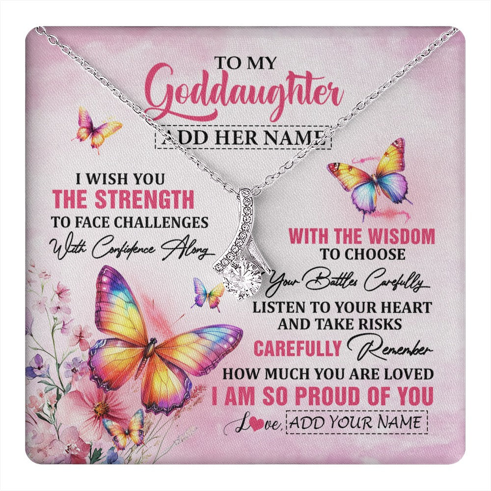 Alluring Beauty Necklace 14K White Gold Finish | 1 | Personalized To My Goddaughter Gifts Necklace From Godmother Godfather I Wish You The Strength Butterfly Goddaughter Birthday Christmas Gift Box Message Card | https://teecentury.