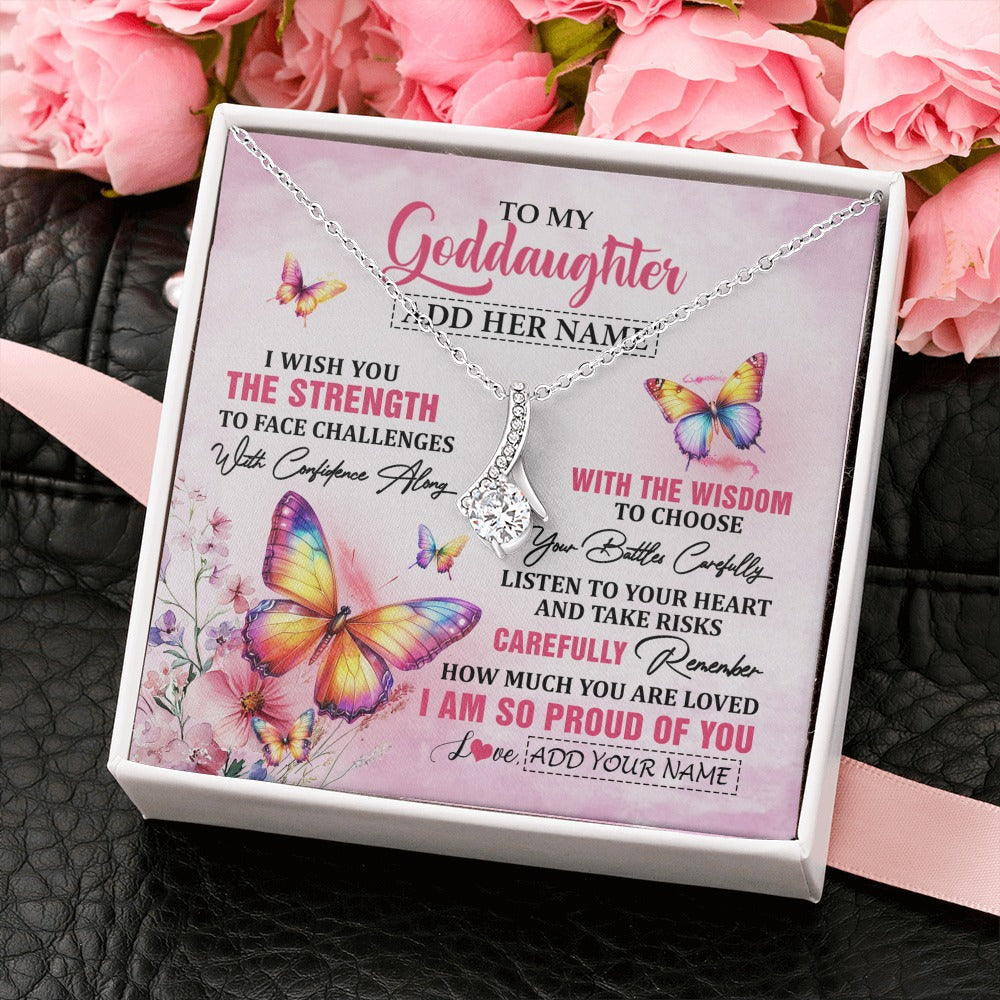 Alluring Beauty Necklace 14K White Gold Finish | 2 | Personalized To My Goddaughter Gifts Necklace From Godmother Godfather I Wish You The Strength Butterfly Goddaughter Birthday Christmas Gift Box Message Card | https://teecentury.