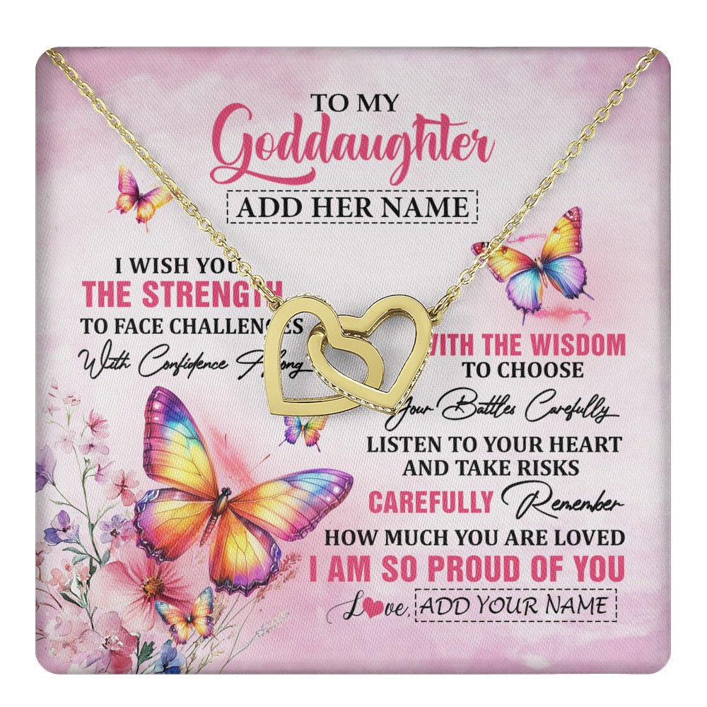 Interlocking Hearts Necklace 18K Yellow Gold Finish | 1 | Personalized To My Goddaughter Gifts Necklace From Godmother Godfather I Wish You The Strength Butterfly Goddaughter Birthday Christmas Gift Box Message Card | https://teecentury.