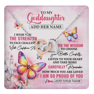 Interlocking Hearts Necklace Stainless Steel & Rose Gold Finish | 1 | Personalized To My Goddaughter Gifts Necklace From Godmother Godfather I Wish You The Strength Butterfly Goddaughter Birthday Christmas Gift Box Message Card | https://teecentury.