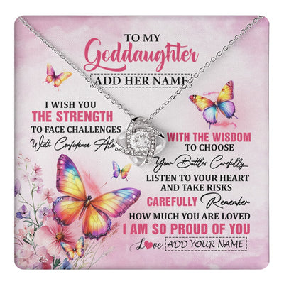 Love Knot Necklace 14K White Gold Finish | 1 | Personalized To My Goddaughter Gifts Necklace From Godmother Godfather I Wish You The Strength Butterfly Goddaughter Birthday Christmas Gift Box Message Card | https://teecentury.