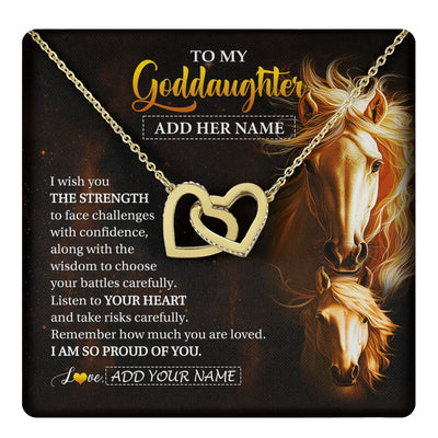 Interlocking Hearts Necklace 18K Yellow Gold Finish | 1 | Personalized To My Goddaughter Gifts Necklace From Godmother Godfather I Wish You The Strength Horse Goddaughter Birthday Gifts Christmas Gift Box Message Card | https://teecentury.