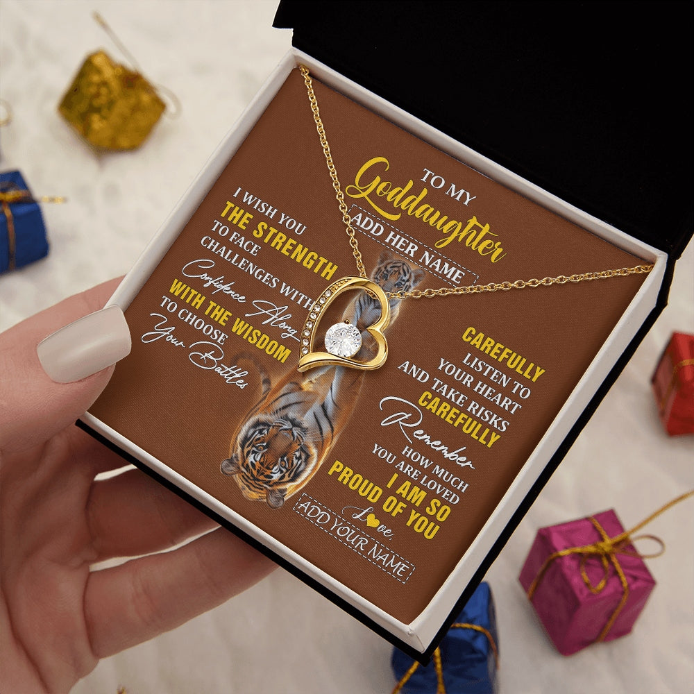 Forever Love Necklace 18K Yellow Gold Finish | 2 | Personalized To My Goddaughter Gifts Necklace From Godmother Godfather I Wish You The Strength Tiger Goddaughter Birthday Gifts Christmas Gift Box Message Card | https://teecentury.