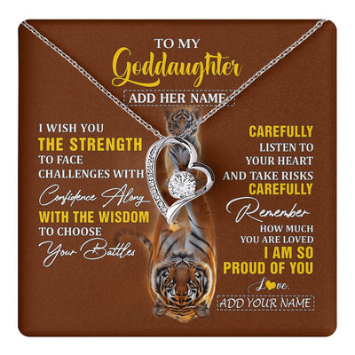 Forever Love Necklace 14K White Gold Finish | 1 | Personalized To My Goddaughter Gifts Necklace From Godmother Godfather I Wish You The Strength Tiger Goddaughter Birthday Gifts Christmas Gift Box Message Card | https://teecentury.