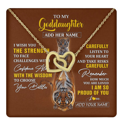 Interlocking Hearts Necklace 18K Yellow Gold Finish | 1 | Personalized To My Goddaughter Gifts Necklace From Godmother Godfather I Wish You The Strength Tiger Goddaughter Birthday Gifts Christmas Gift Box Message Card | https://teecentury.