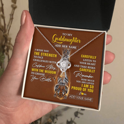 Love Knot Necklace 14K White Gold Finish | 2 | Personalized To My Goddaughter Gifts Necklace From Godmother Godfather I Wish You The Strength Tiger Goddaughter Birthday Gifts Christmas Gift Box Message Card | https://teecentury.