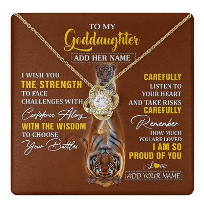 Love Knot Necklace 18K Yellow Gold Finish | 1 | Personalized To My Goddaughter Gifts Necklace From Godmother Godfather I Wish You The Strength Tiger Goddaughter Birthday Gifts Christmas Gift Box Message Card | https://teecentury.