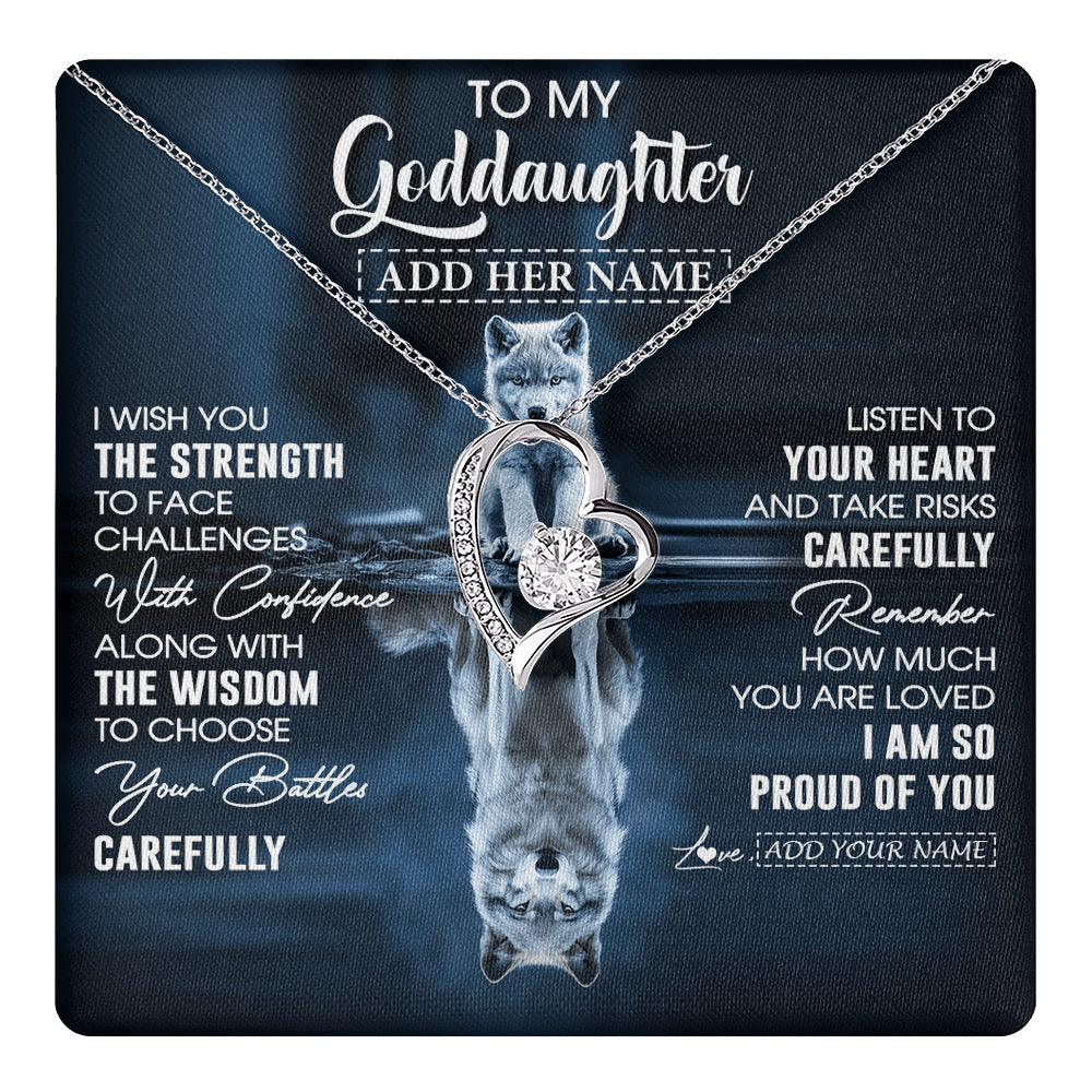 Forever Love Necklace 14K White Gold Finish | 1 | Personalized To My Goddaughter Gifts Necklace From Godmother Godfather I Wish You The Strength Wolf Goddaughter Birthday Gifts Christmas Gift Box Message Card | https://teecentury.