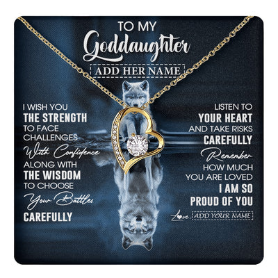 Forever Love Necklace 18K Yellow Gold Finish | 1 | Personalized To My Goddaughter Gifts Necklace From Godmother Godfather I Wish You The Strength Wolf Goddaughter Birthday Gifts Christmas Gift Box Message Card | https://teecentury.
