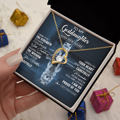 Forever Love Necklace 18K Yellow Gold Finish | 2 | Personalized To My Goddaughter Gifts Necklace From Godmother Godfather I Wish You The Strength Wolf Goddaughter Birthday Gifts Christmas Gift Box Message Card | https://teecentury.