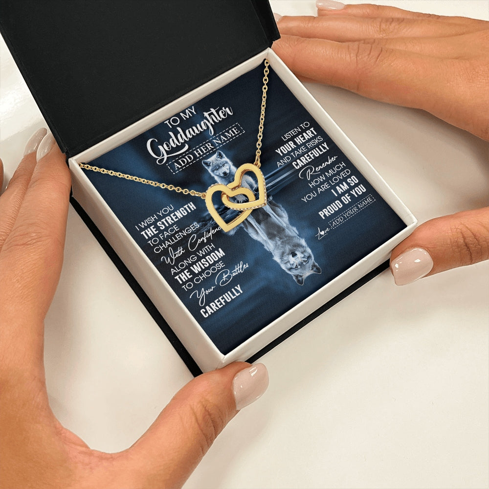 Interlocking Hearts Necklace 18K Yellow Gold Finish | 2 | Personalized To My Goddaughter Gifts Necklace From Godmother Godfather I Wish You The Strength Wolf Goddaughter Birthday Gifts Christmas Gift Box Message Card | https://teecentury.