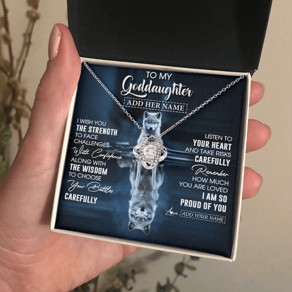 Love Knot Necklace 14K White Gold Finish | 2 | Personalized To My Goddaughter Gifts Necklace From Godmother Godfather I Wish You The Strength Wolf Goddaughter Birthday Gifts Christmas Gift Box Message Card | https://teecentury.