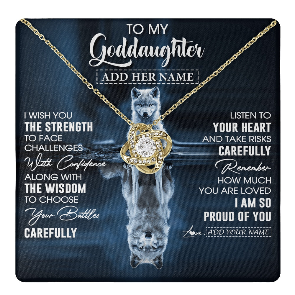 Love Knot Necklace 18K Yellow Gold Finish | 1 | Personalized To My Goddaughter Gifts Necklace From Godmother Godfather I Wish You The Strength Wolf Goddaughter Birthday Gifts Christmas Gift Box Message Card | https://teecentury.