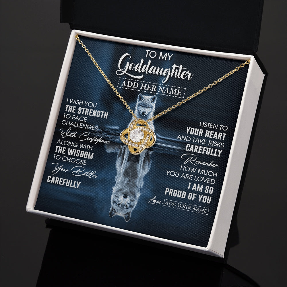 Love Knot Necklace 18K Yellow Gold Finish | 2 | Personalized To My Goddaughter Gifts Necklace From Godmother Godfather I Wish You The Strength Wolf Goddaughter Birthday Gifts Christmas Gift Box Message Card | https://teecentury.