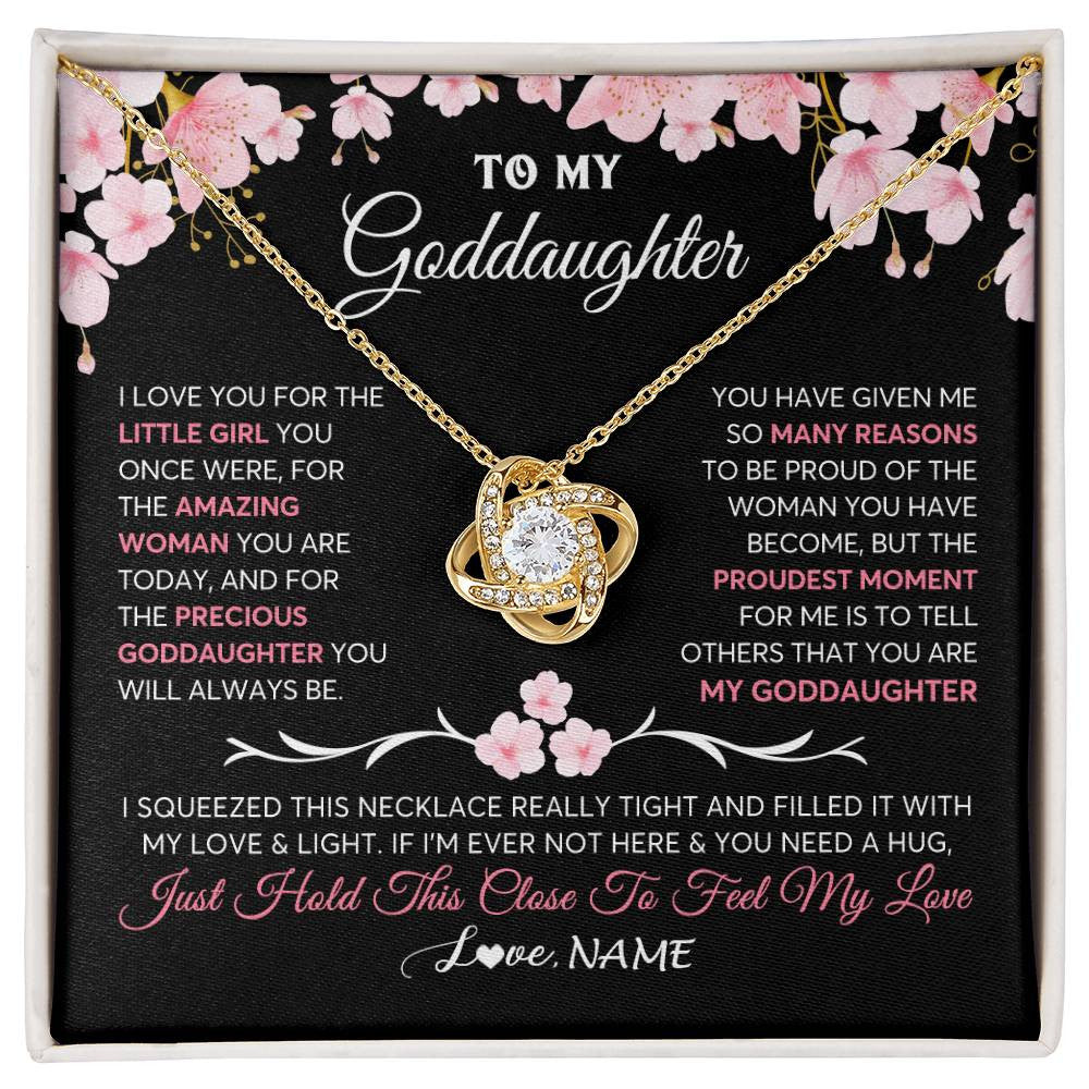 Love Knot Necklace 18K Yellow Gold Finish | 1 | Personalized To My Goddaughter Gifts Necklace From Godmother Godfather Love Precious Goddaughter Birthday Graduation Christmas Customized Gift Box Message Card | teecentury