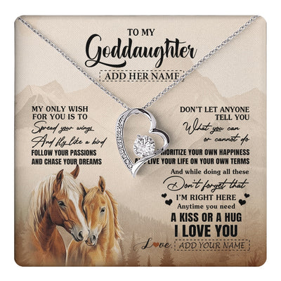 Forever Love Necklace 14K White Gold Finish | 1 | Personalized To My Goddaughter Gifts Necklace From Godmother Horse My Only Wish For You Goddaughter Birthday Gifts Graduation Christmas Gift Box Message Card | https://teecentury.