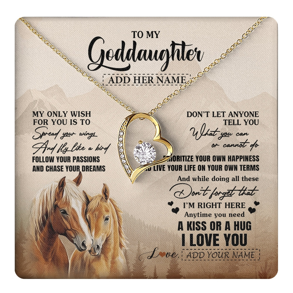 Forever Love Necklace 18K Yellow Gold Finish | 1 | Personalized To My Goddaughter Gifts Necklace From Godmother Horse My Only Wish For You Goddaughter Birthday Gifts Graduation Christmas Gift Box Message Card | https://teecentury.