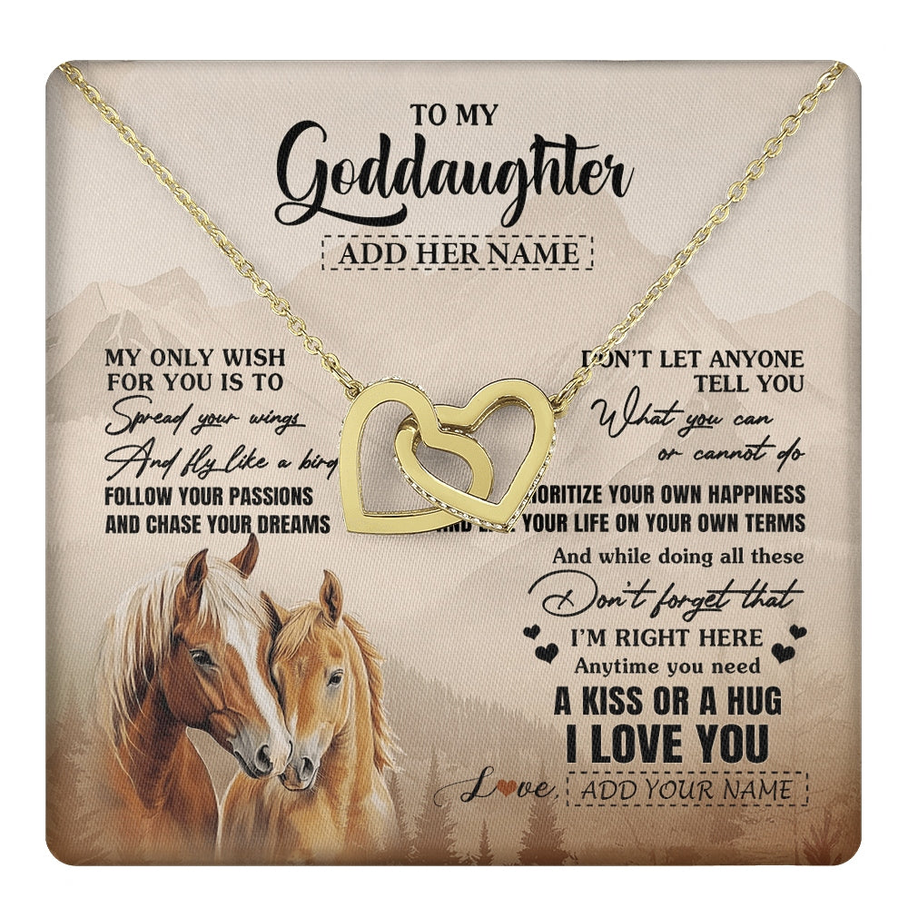 Interlocking Hearts Necklace 18K Yellow Gold Finish | 1 | Personalized To My Goddaughter Gifts Necklace From Godmother Horse My Only Wish For You Goddaughter Birthday Gifts Graduation Christmas Gift Box Message Card | https://teecentury.