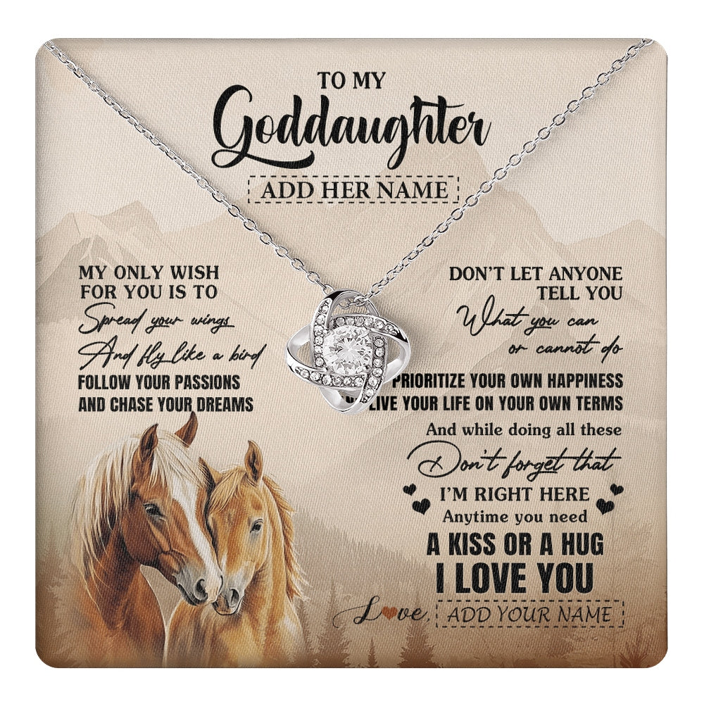 Love Knot Necklace 14K White Gold Finish | 1 | Personalized To My Goddaughter Gifts Necklace From Godmother Horse My Only Wish For You Goddaughter Birthday Gifts Graduation Christmas Gift Box Message Card | https://teecentury.
