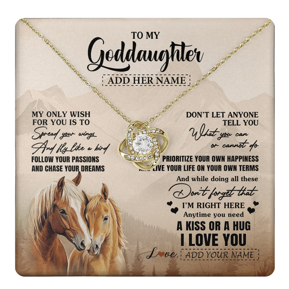 Love Knot Necklace 18K Yellow Gold Finish | 1 | Personalized To My Goddaughter Gifts Necklace From Godmother Horse My Only Wish For You Goddaughter Birthday Gifts Graduation Christmas Gift Box Message Card | https://teecentury.