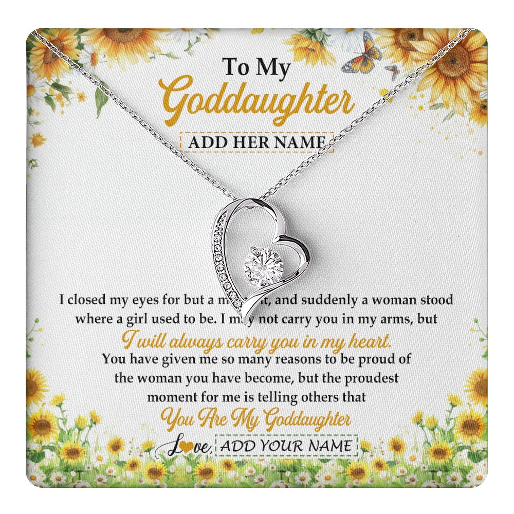 Forever Love Necklace 14K White Gold Finish | 1 | Personalized To My Goddaughter Gifts Necklace From Godmother I Closed My Eyes Sunflower Best Goddaughter Birthday Gifts Christmas Custom Gift Box Message Card | teecentury.myshopify