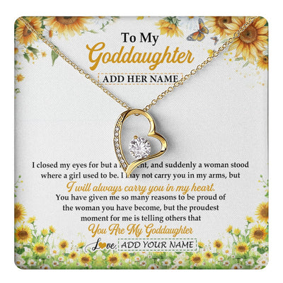 Forever Love Necklace 18K Yellow Gold Finish | 1 | Personalized To My Goddaughter Gifts Necklace From Godmother I Closed My Eyes Sunflower Best Goddaughter Birthday Gifts Christmas Custom Gift Box Message Card | teecentury.myshopify