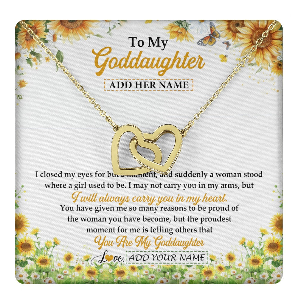 Interlocking Hearts Necklace 18K Yellow Gold Finish | 1 | Personalized To My Goddaughter Gifts Necklace From Godmother I Closed My Eyes Sunflower Best Goddaughter Birthday Gifts Christmas Custom Gift Box Message Card | teecentury.myshopify