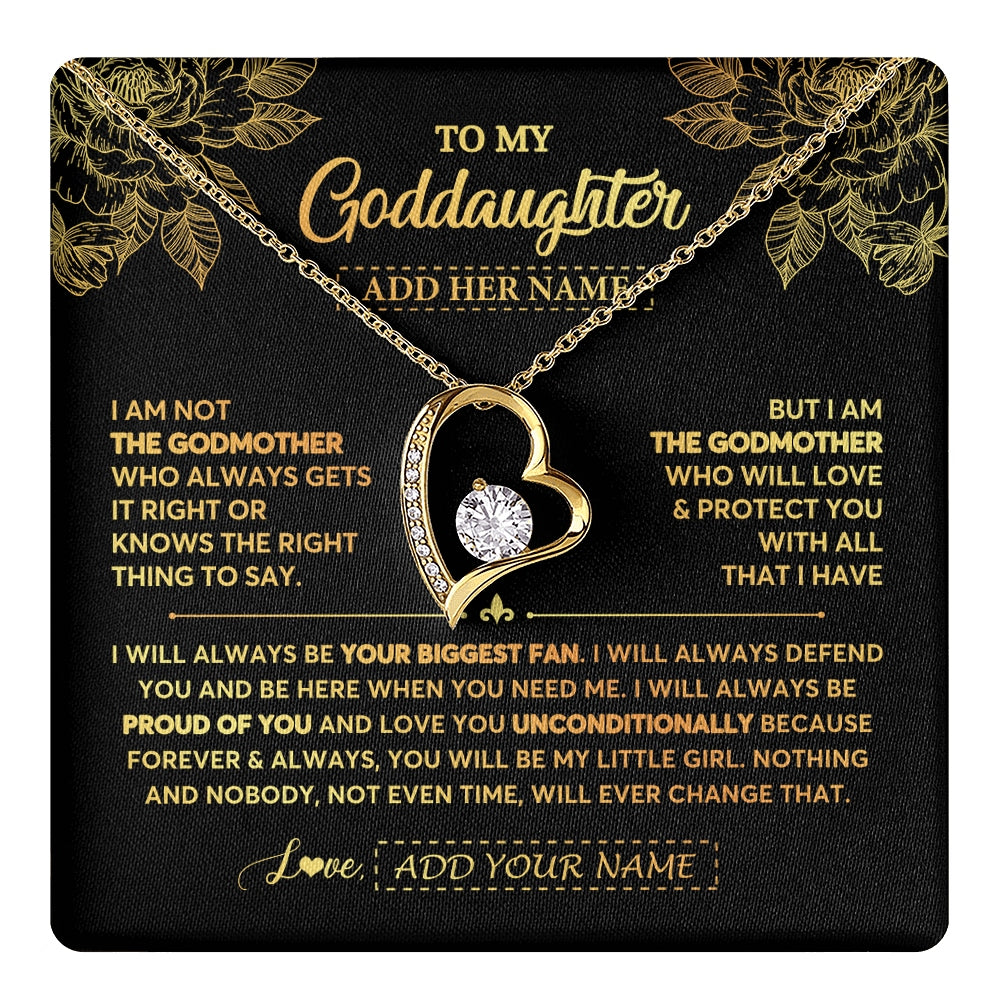 Forever Love Necklace 18K Yellow Gold Finish | 1 | Personalized To My Goddaughter Gifts Necklace From Godmother Meaningful Family Jewelry Birthday Gifts For Goddaughter Christmas Custom Gift Box Message Card | https://teecentury.