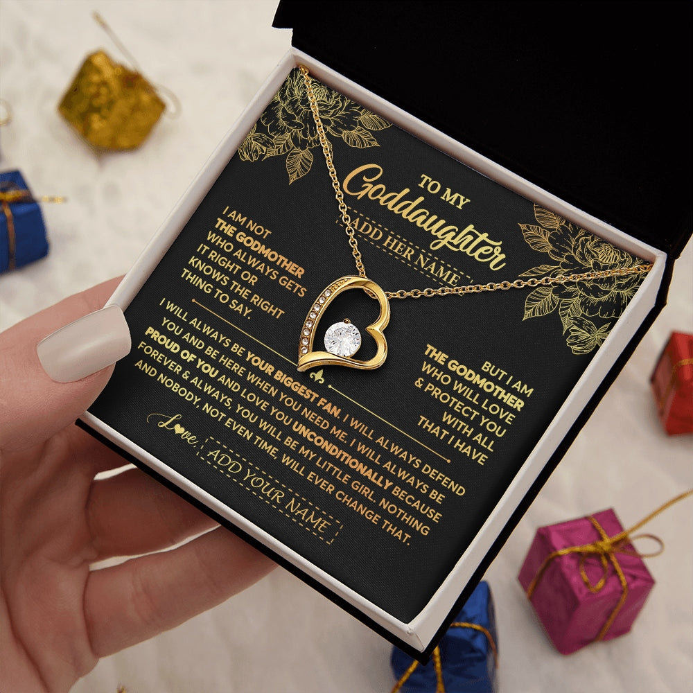 Forever Love Necklace 18K Yellow Gold Finish | 2 | Personalized To My Goddaughter Gifts Necklace From Godmother Meaningful Family Jewelry Birthday Gifts For Goddaughter Christmas Custom Gift Box Message Card | https://teecentury.